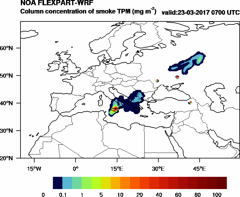 Column concentration of smoke TPM - 2017-03-23 07:00