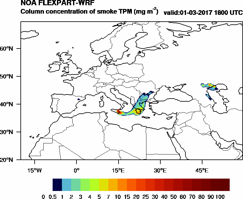Column concentration of smoke TPM - 2017-03-01 18:00