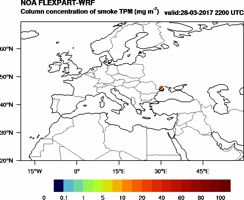 Column concentration of smoke TPM - 2017-03-28 22:00