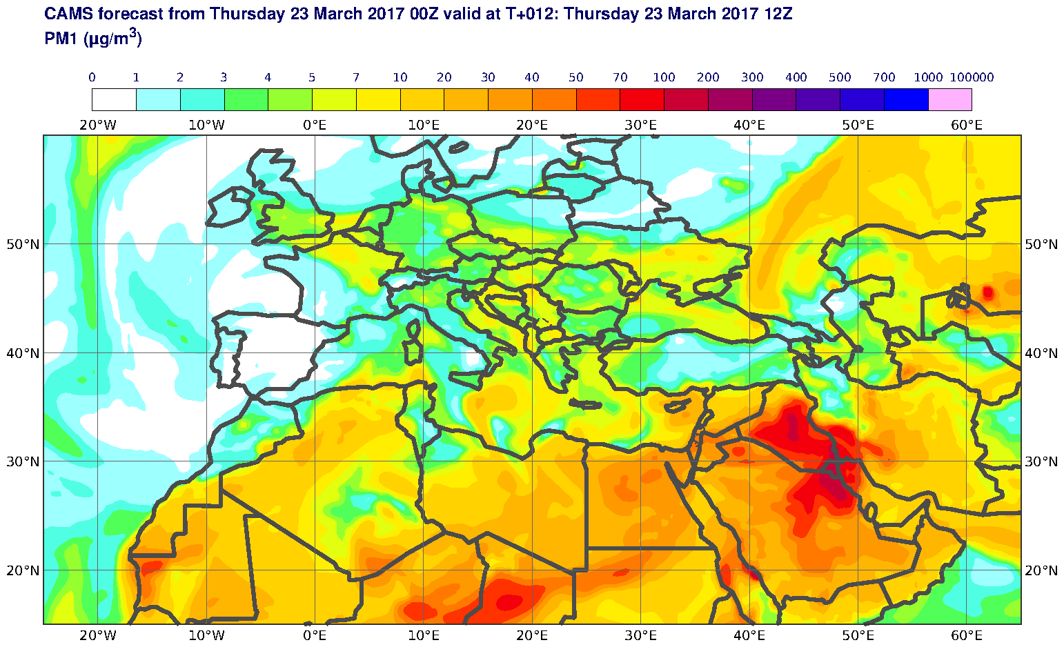 PM1 (μg/m3) valid at T12 - 2017-03-23 12:00