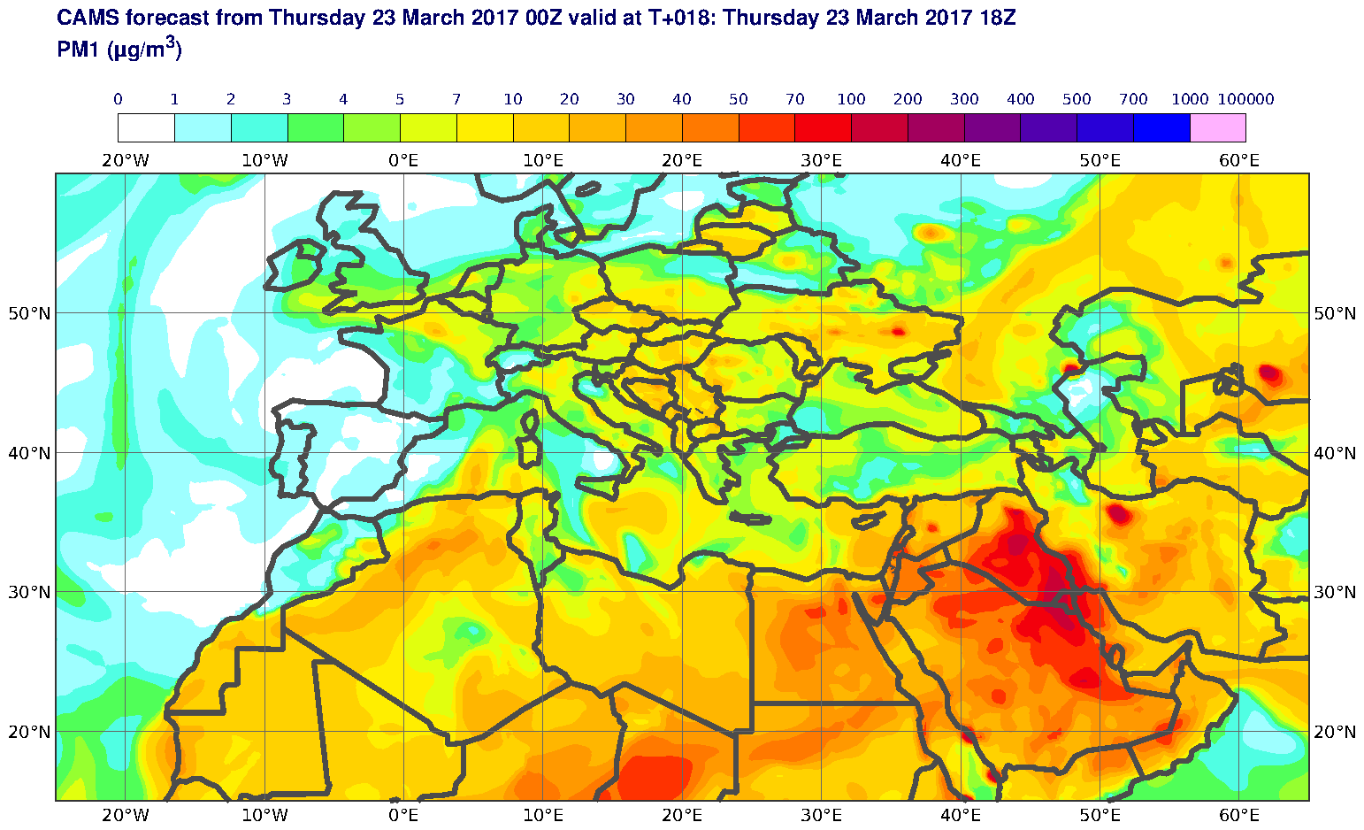 PM1 (μg/m3) valid at T18 - 2017-03-23 18:00