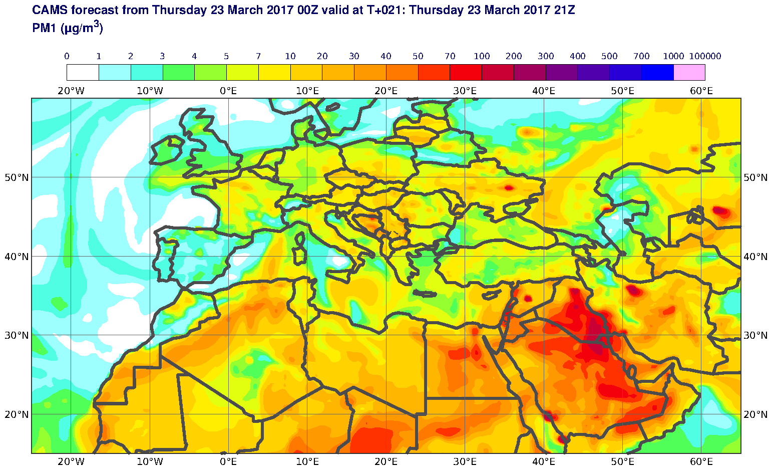 PM1 (μg/m3) valid at T21 - 2017-03-23 21:00