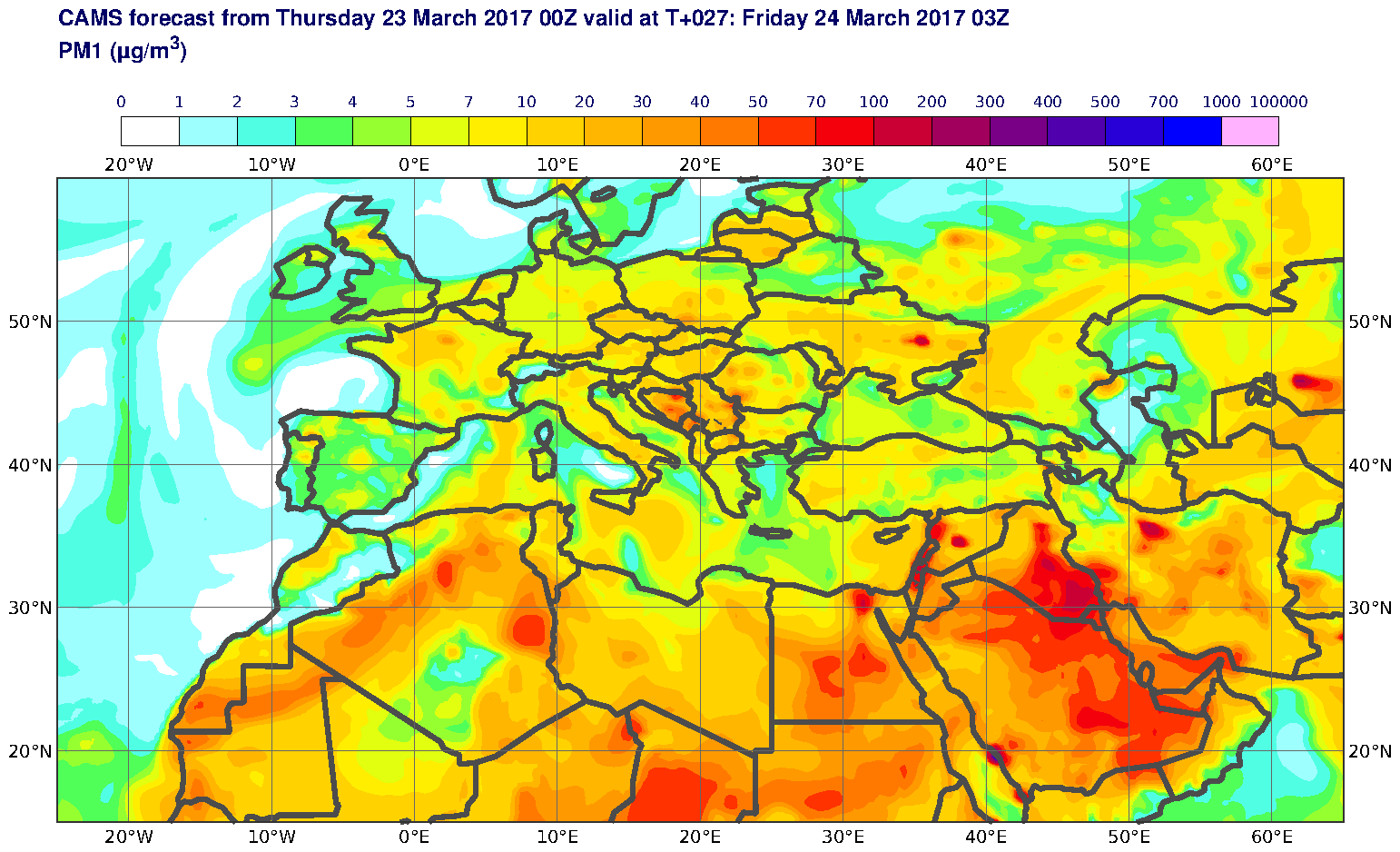 PM1 (μg/m3) valid at T27 - 2017-03-24 03:00