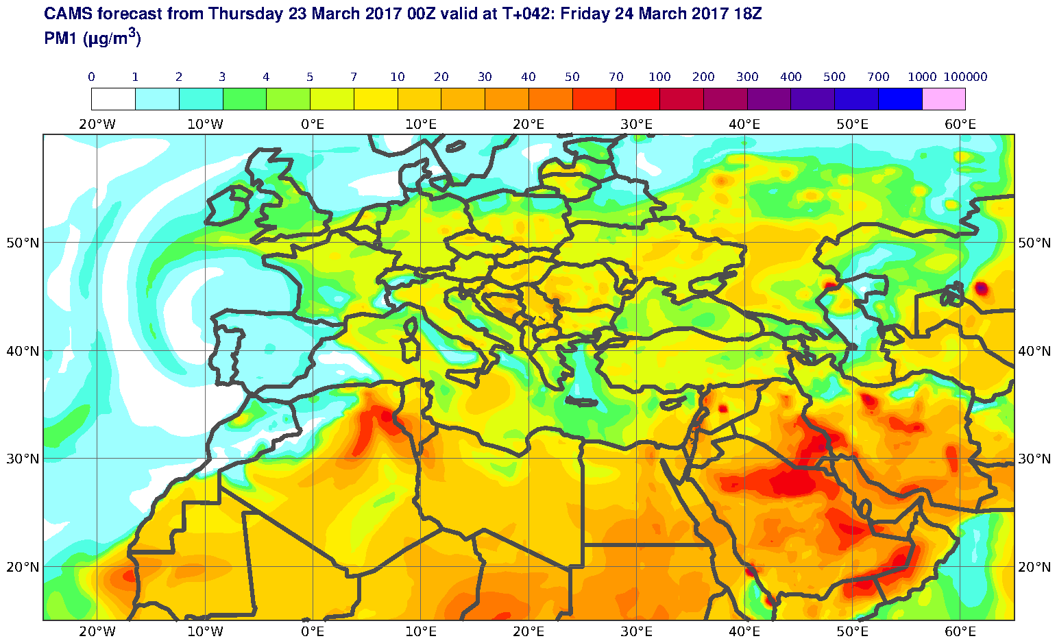 PM1 (μg/m3) valid at T42 - 2017-03-24 18:00