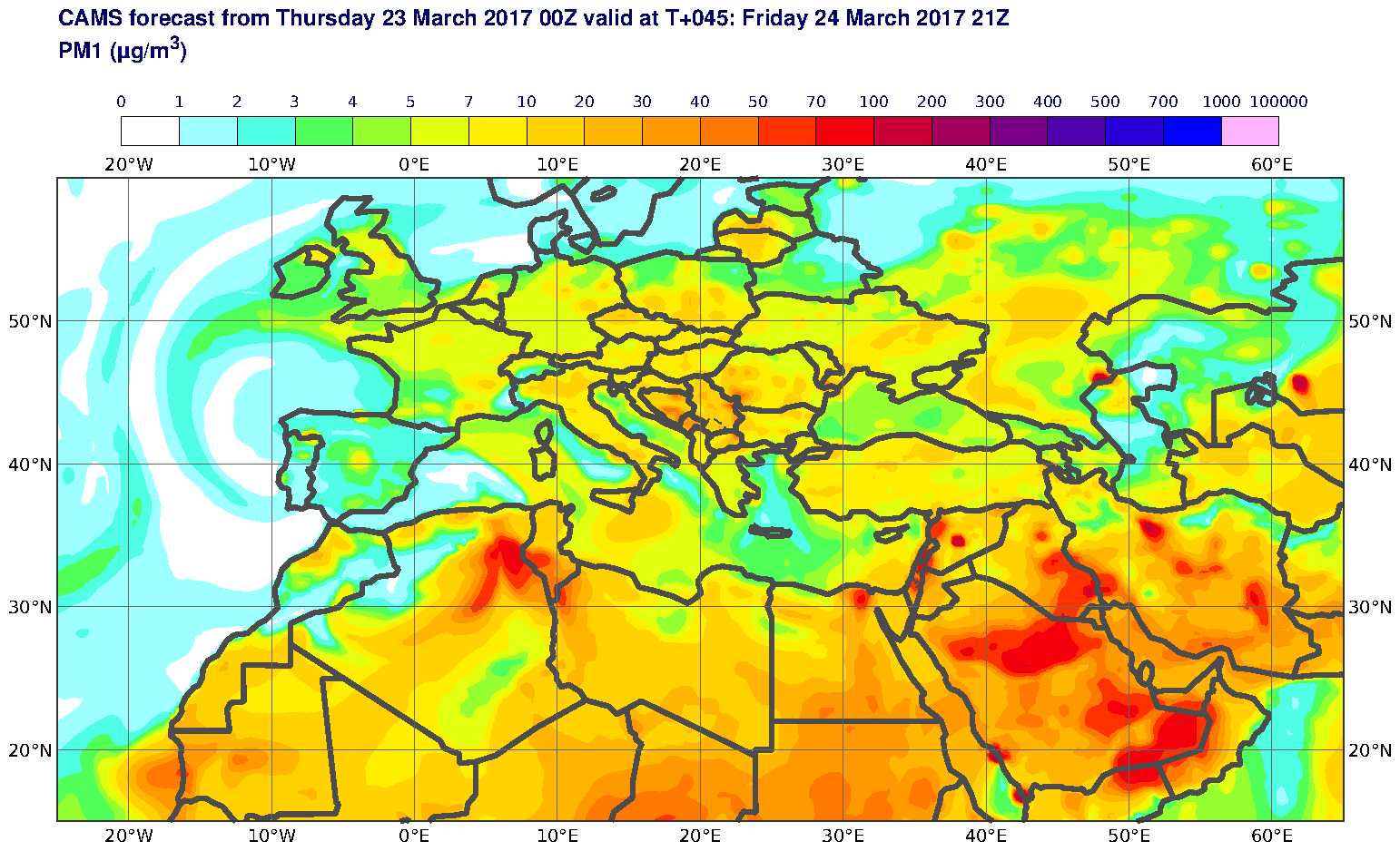 PM1 (μg/m3) valid at T45 - 2017-03-24 21:00