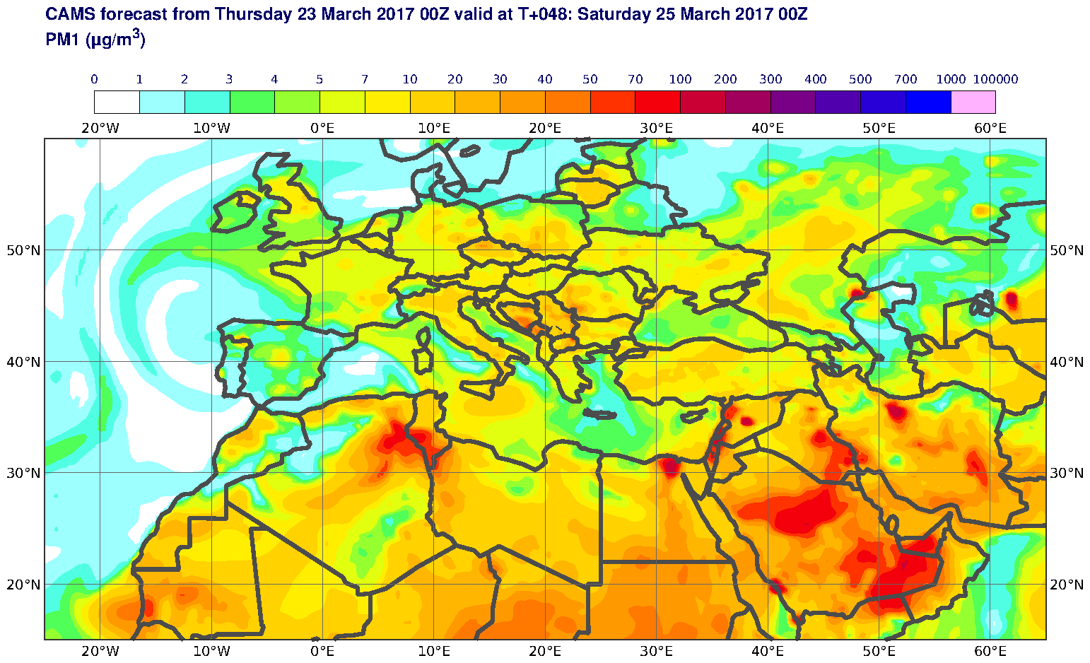 PM1 (μg/m3) valid at T48 - 2017-03-25 00:00