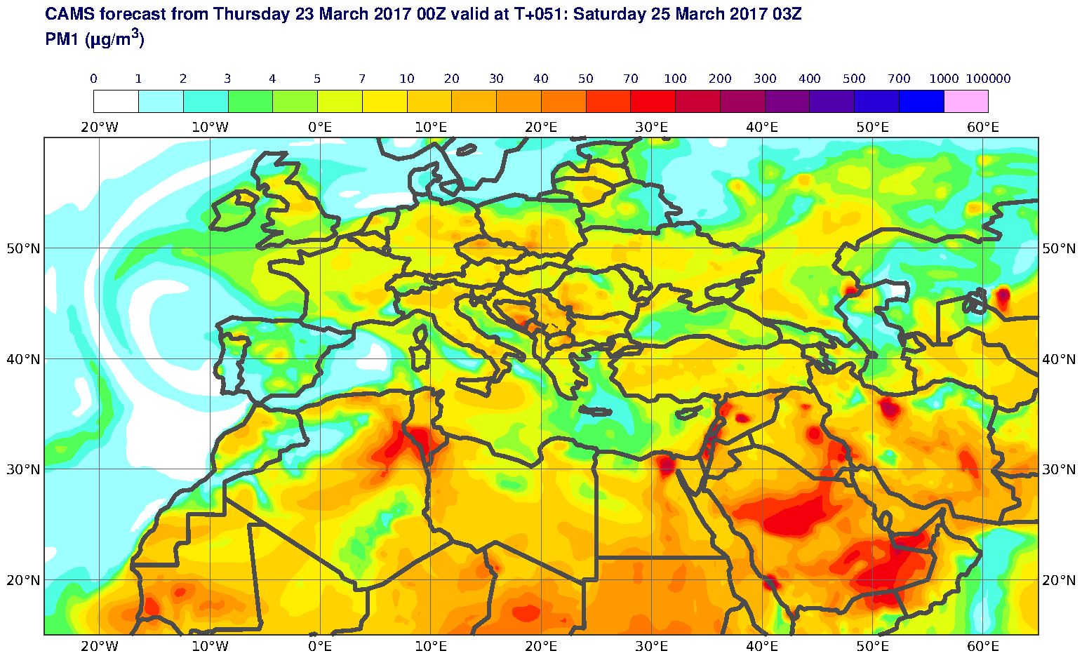 PM1 (μg/m3) valid at T51 - 2017-03-25 03:00