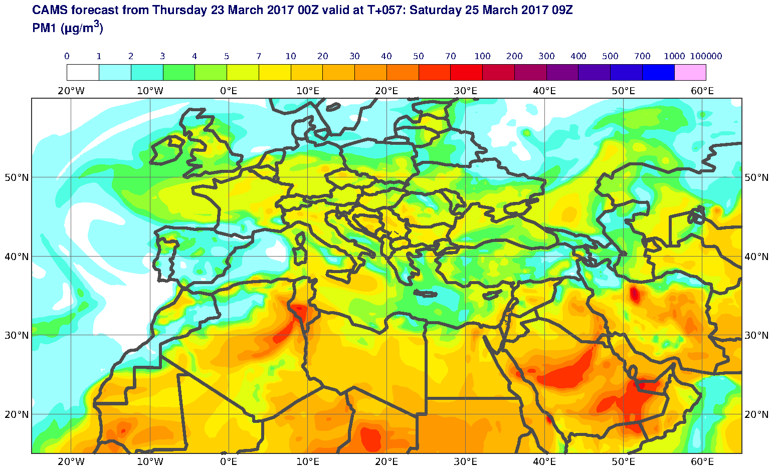 PM1 (μg/m3) valid at T57 - 2017-03-25 09:00