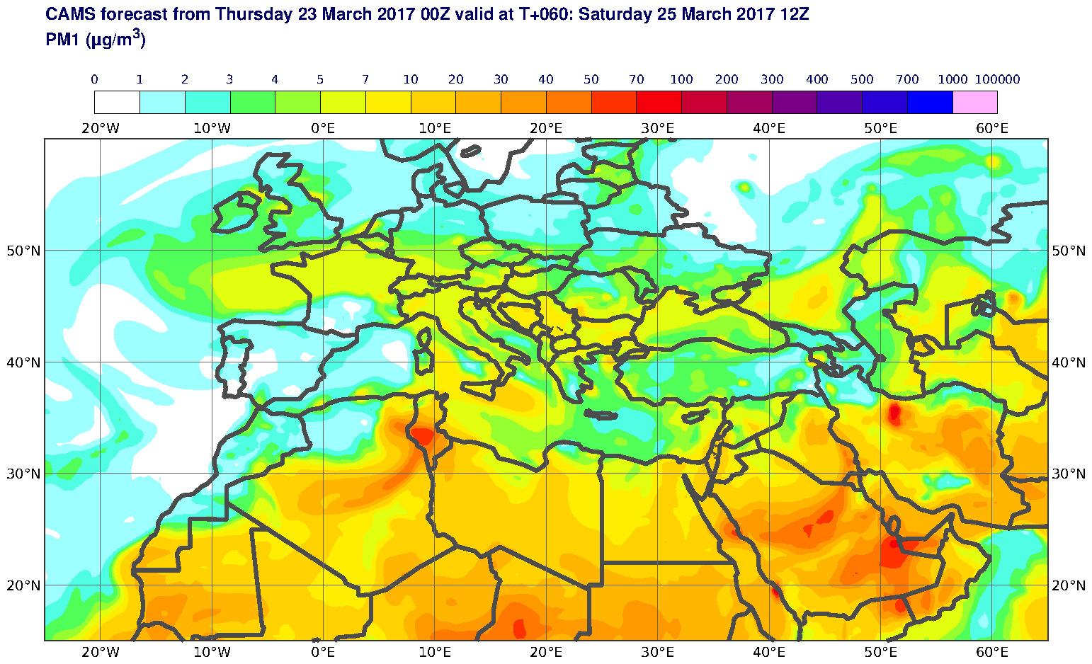 PM1 (μg/m3) valid at T60 - 2017-03-25 12:00