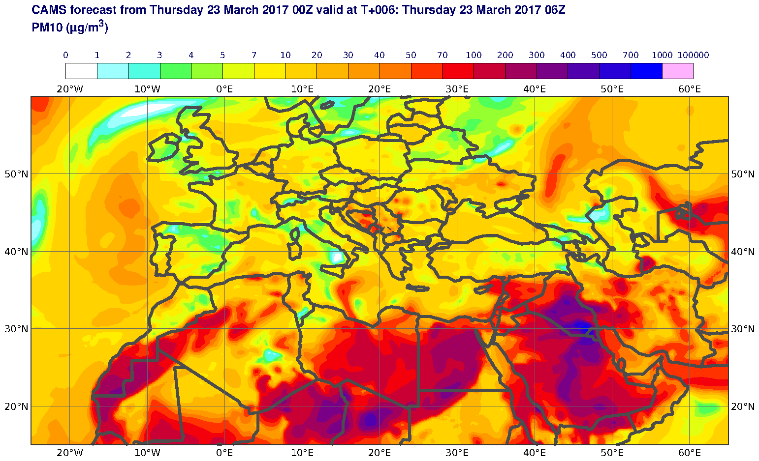 PM10 (μg/m3) valid at T6 - 2017-03-23 06:00