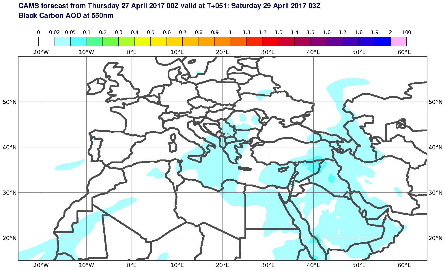 Black Carbon AOD at 550nm valid at T51 - 2017-04-29 03:00