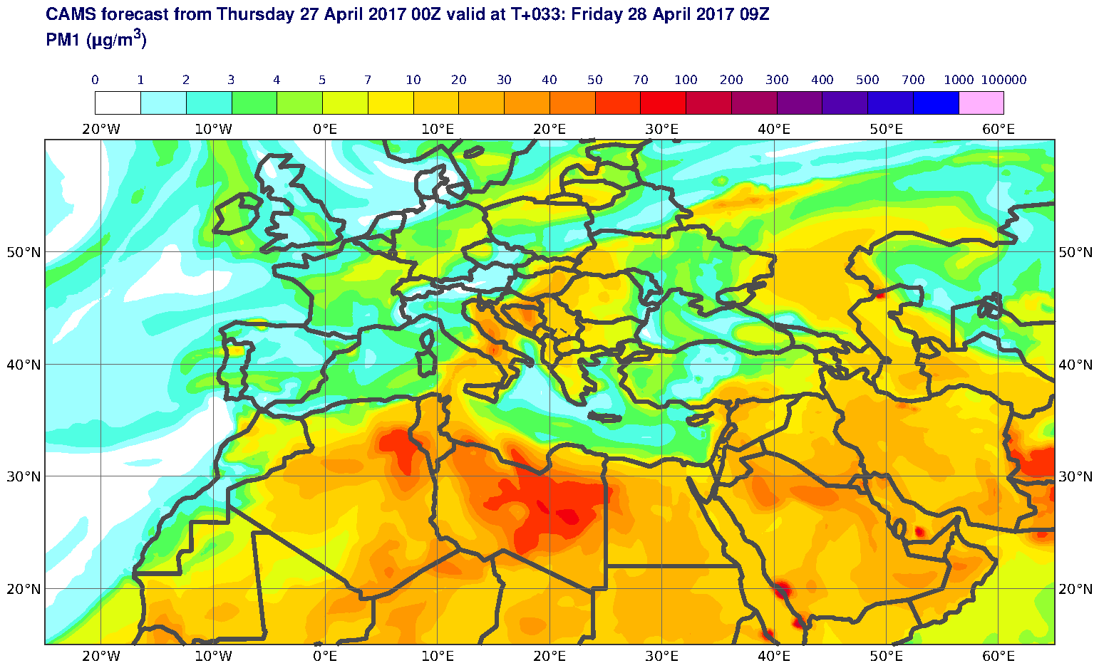 PM1 (μg/m3) valid at T33 - 2017-04-28 09:00