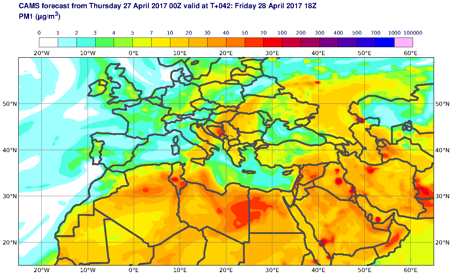 PM1 (μg/m3) valid at T42 - 2017-04-28 18:00