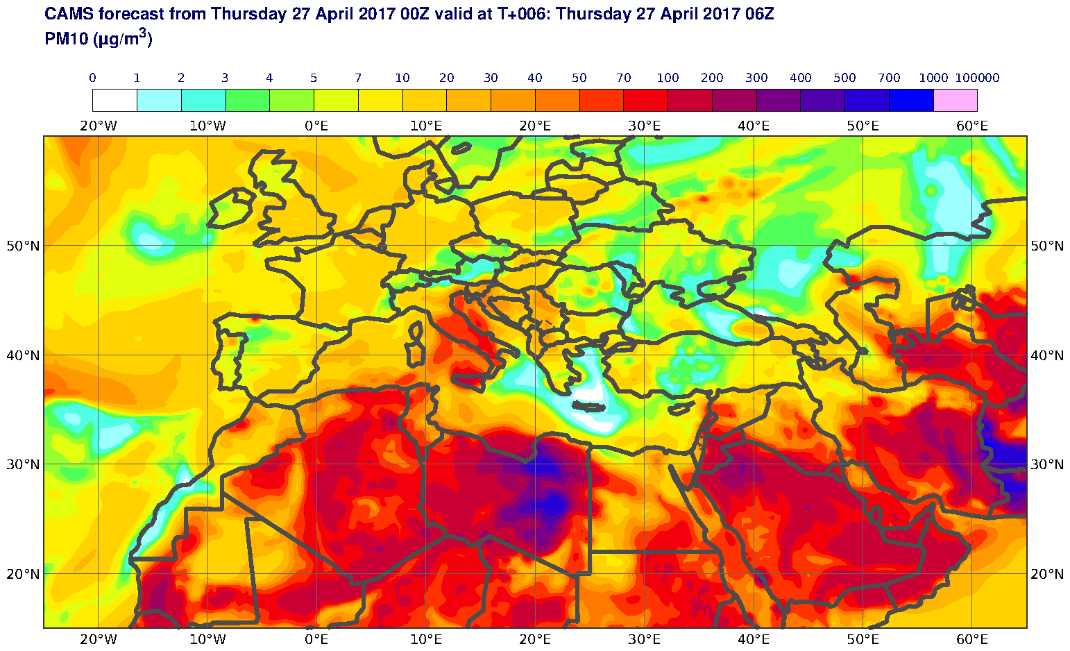 PM10 (μg/m3) valid at T6 - 2017-04-27 06:00