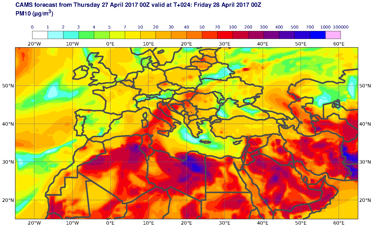 PM10 (μg/m3) valid at T24 - 2017-04-28 00:00