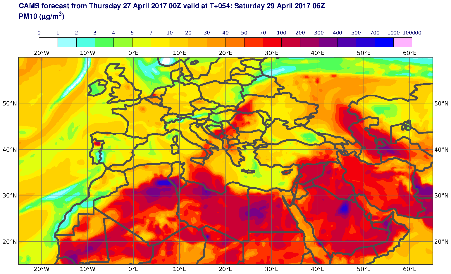 PM10 (μg/m3) valid at T54 - 2017-04-29 06:00