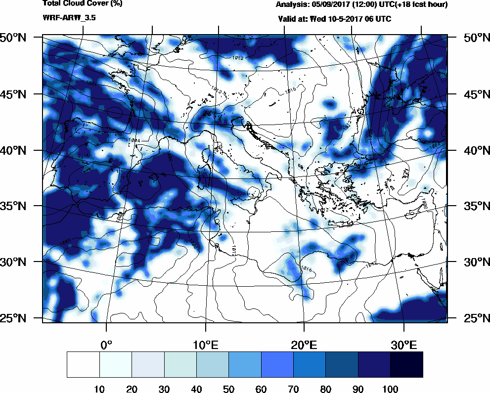 Total cloud cover (%) - 2017-05-10 00:00