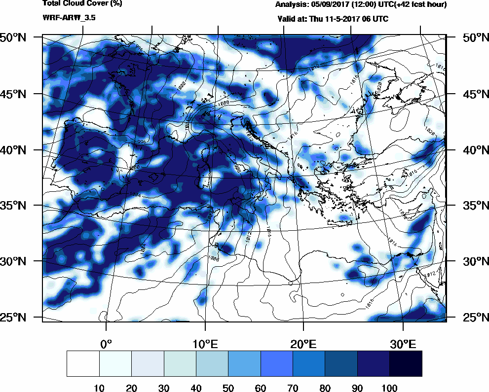 Total cloud cover (%) - 2017-05-11 00:00