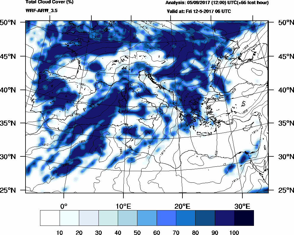 Total cloud cover (%) - 2017-05-12 00:00