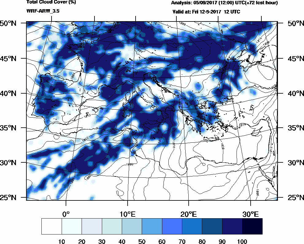 Total cloud cover (%) - 2017-05-12 06:00