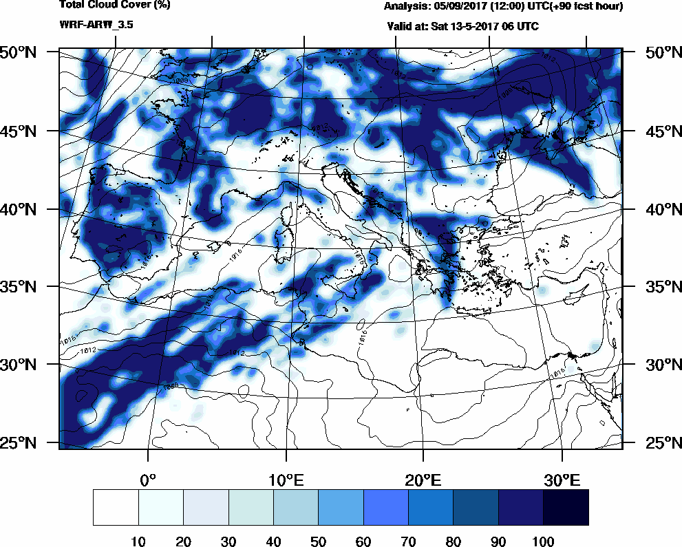 Total cloud cover (%) - 2017-05-13 00:00