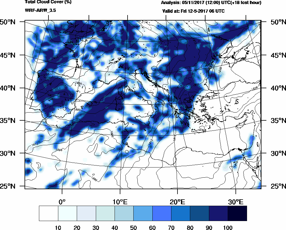 Total cloud cover (%) - 2017-05-12 00:00