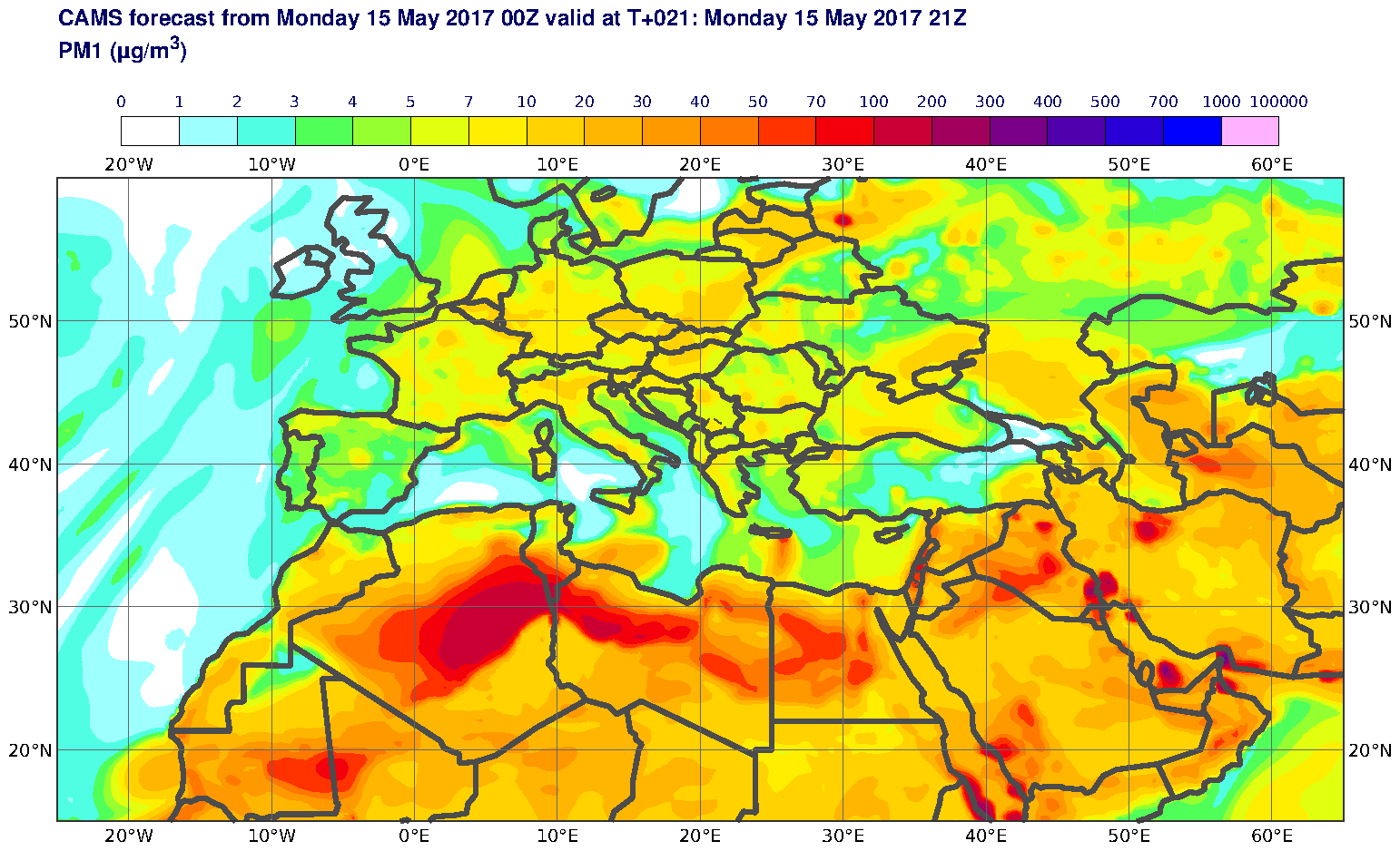 PM1 (μg/m3) valid at T21 - 2017-05-15 21:00