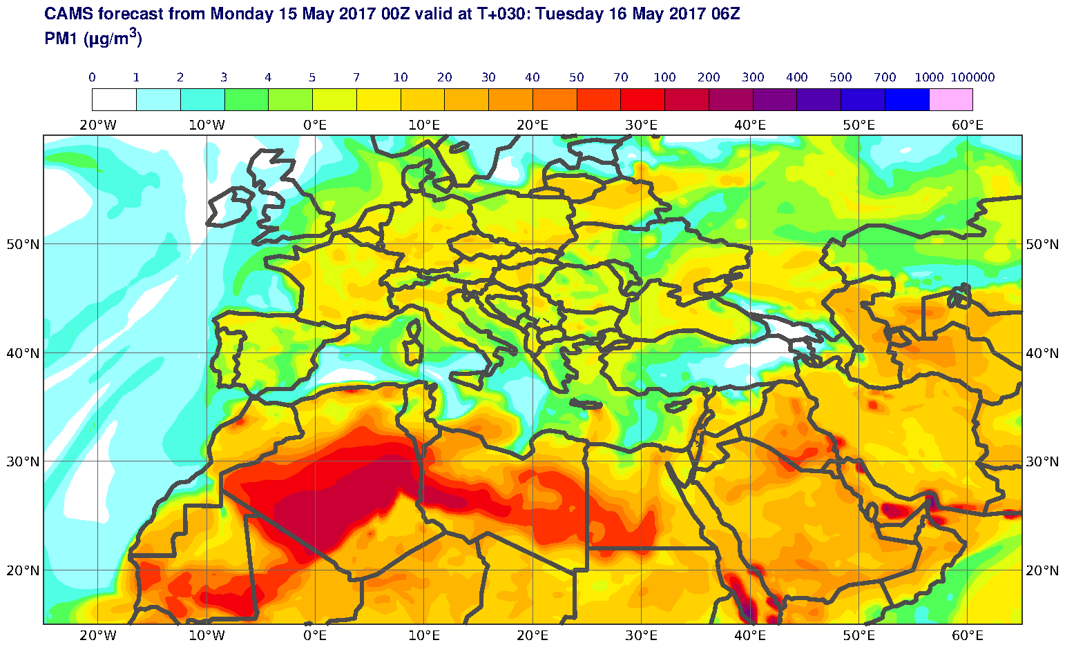 PM1 (μg/m3) valid at T30 - 2017-05-16 06:00