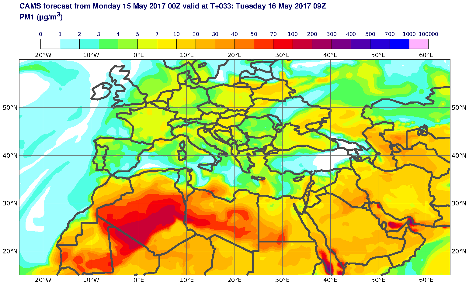 PM1 (μg/m3) valid at T33 - 2017-05-16 09:00