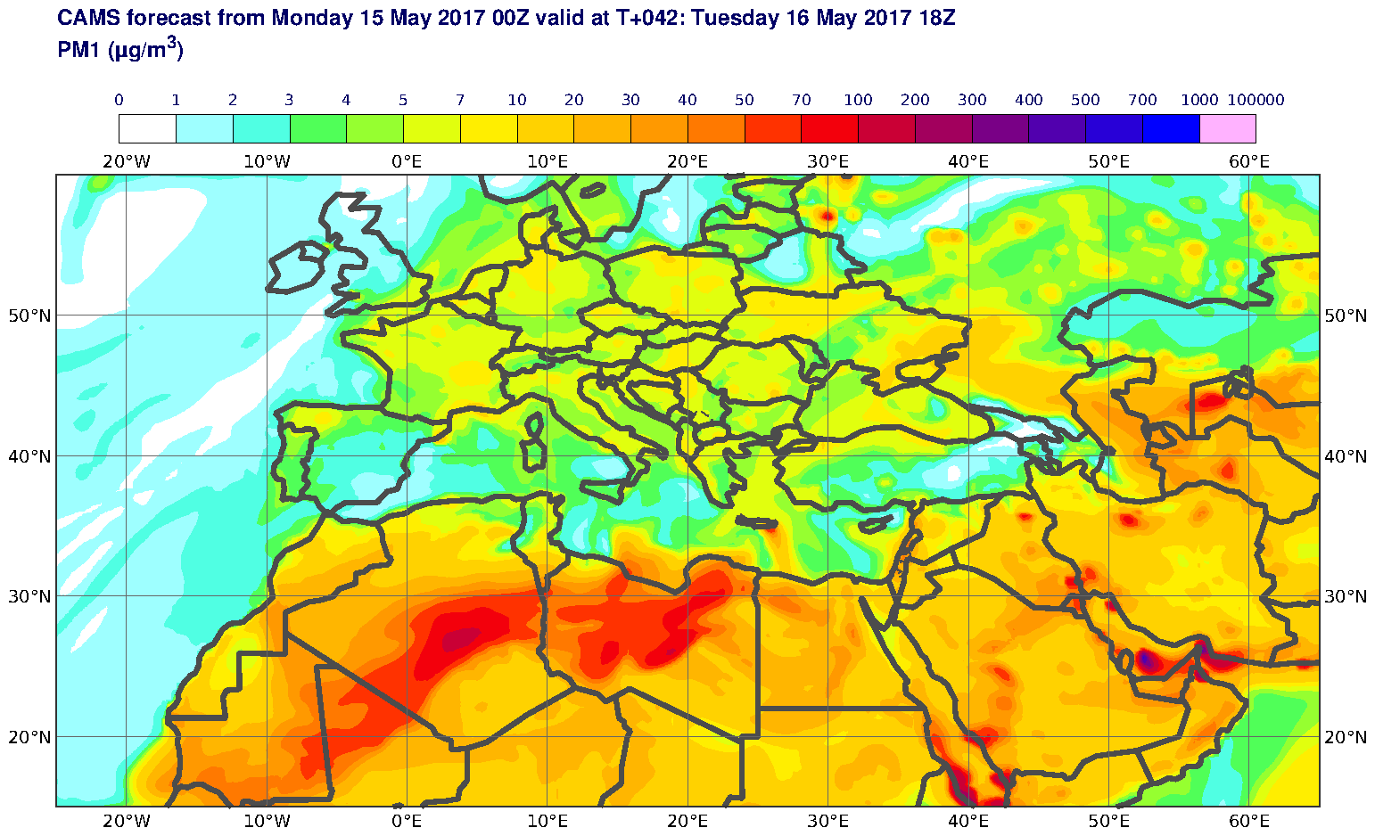 PM1 (μg/m3) valid at T42 - 2017-05-16 18:00