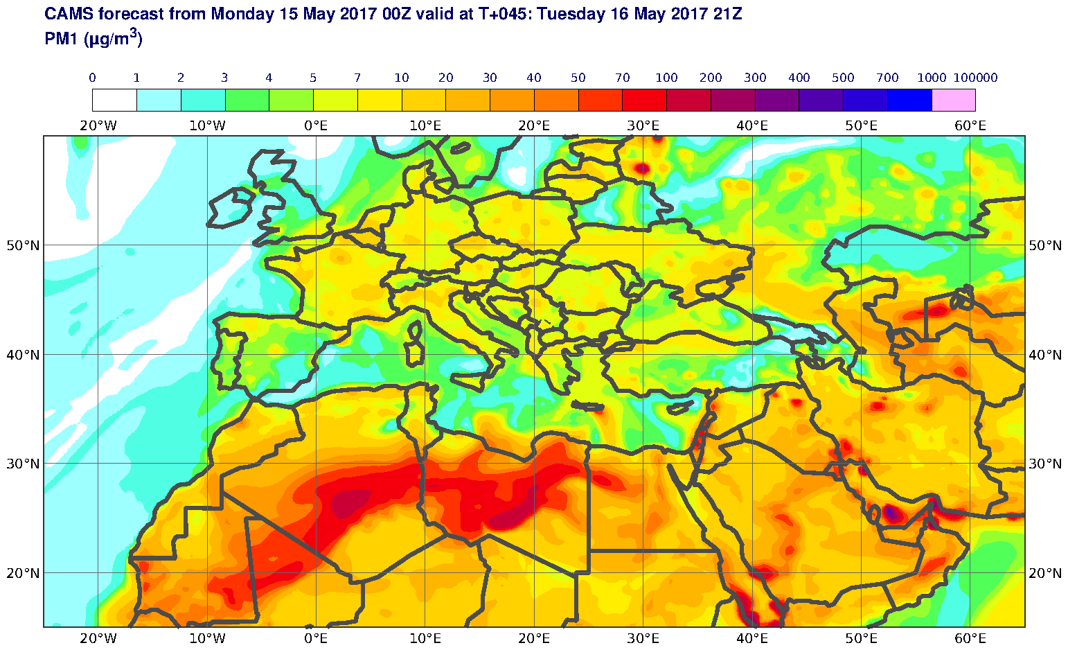 PM1 (μg/m3) valid at T45 - 2017-05-16 21:00