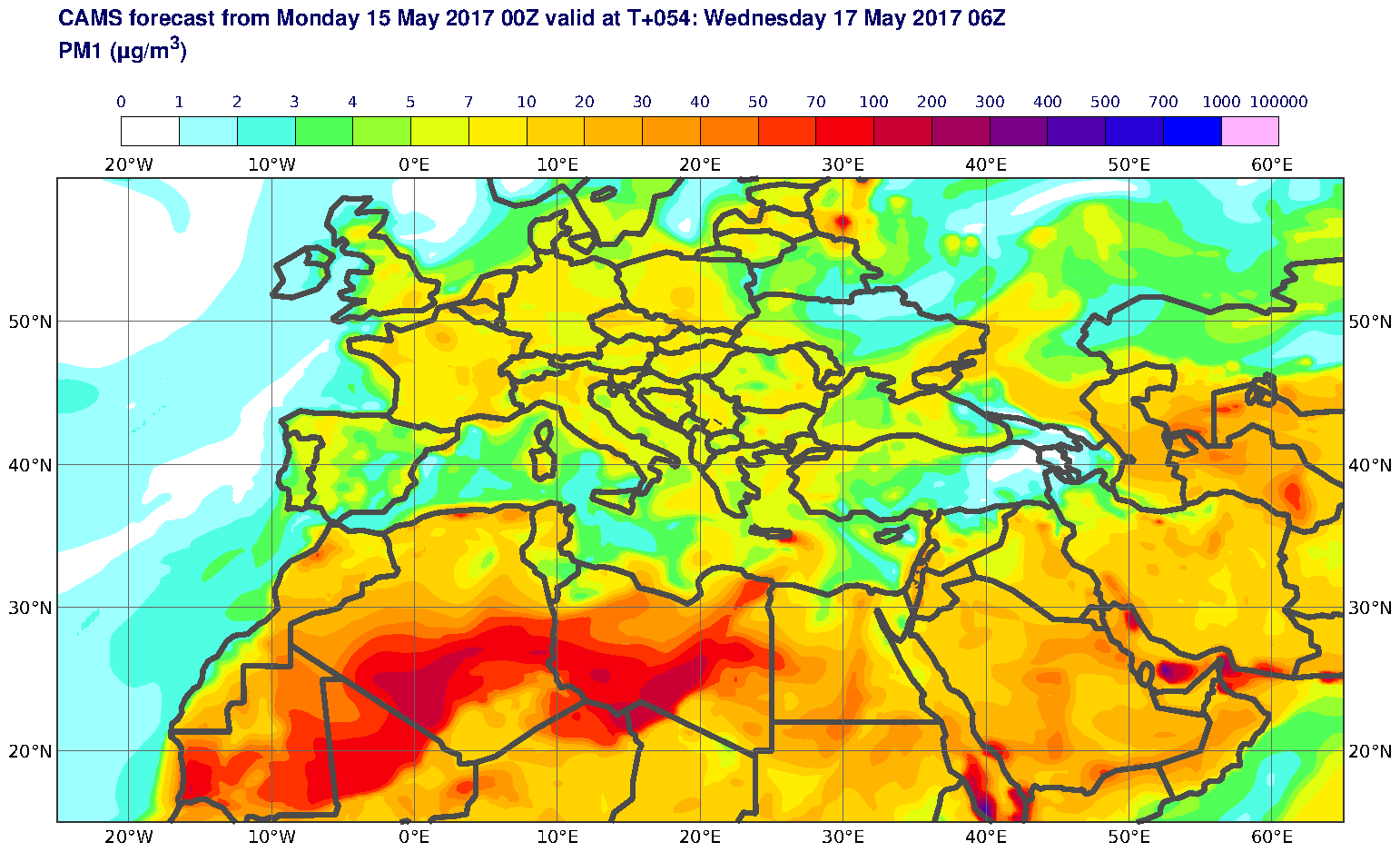 PM1 (μg/m3) valid at T54 - 2017-05-17 06:00