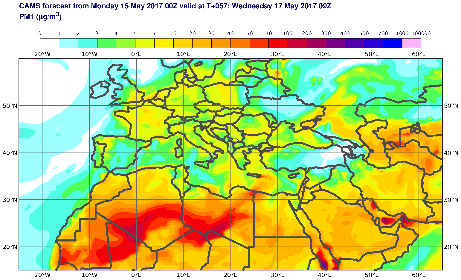 PM1 (μg/m3) valid at T57 - 2017-05-17 09:00