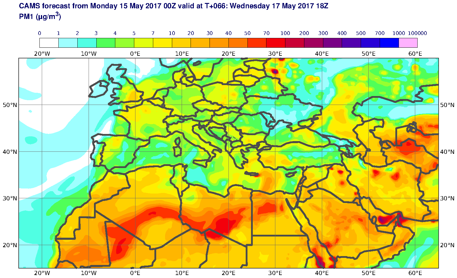 PM1 (μg/m3) valid at T66 - 2017-05-17 18:00