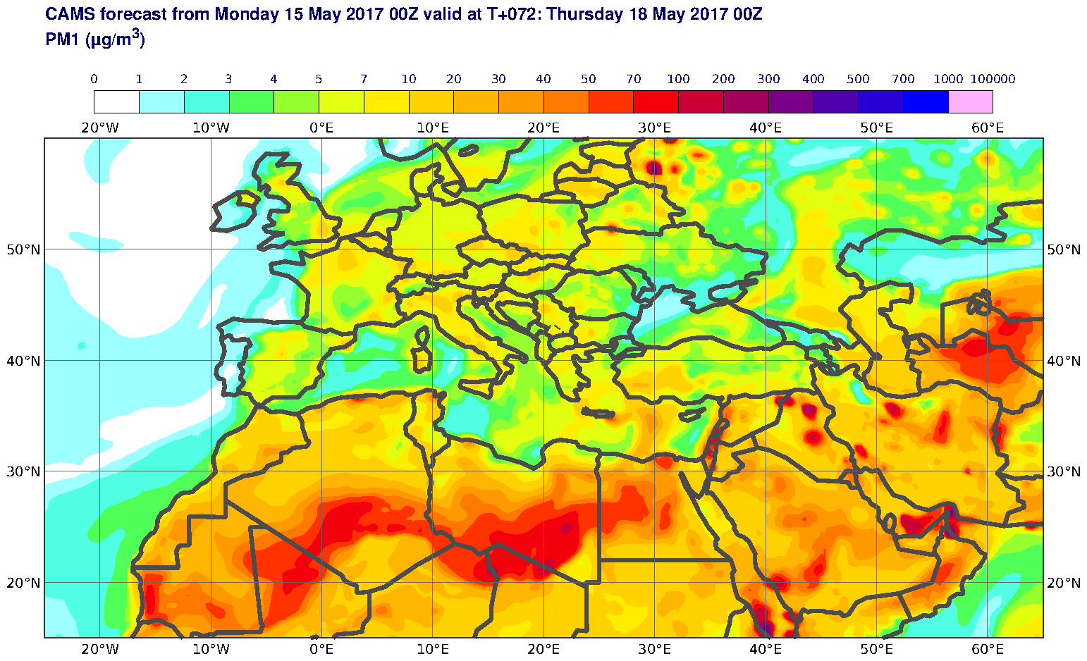 PM1 (μg/m3) valid at T72 - 2017-05-18 00:00