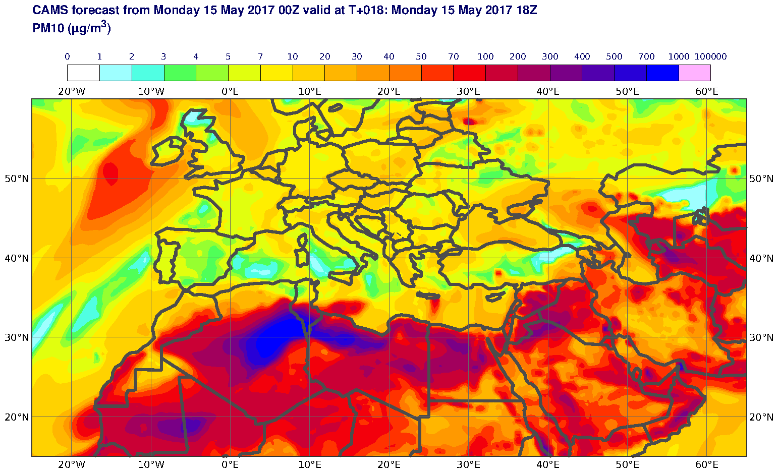 PM10 (μg/m3) valid at T18 - 2017-05-15 18:00