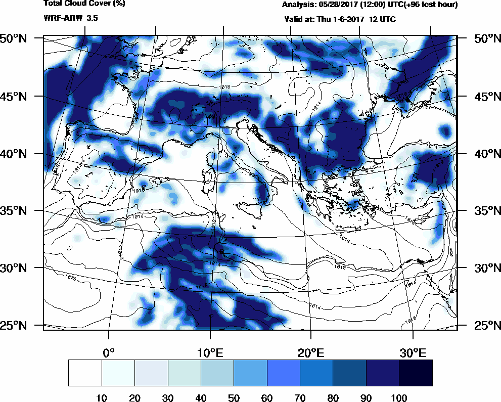 Total cloud cover (%) - 2017-06-01 06:00