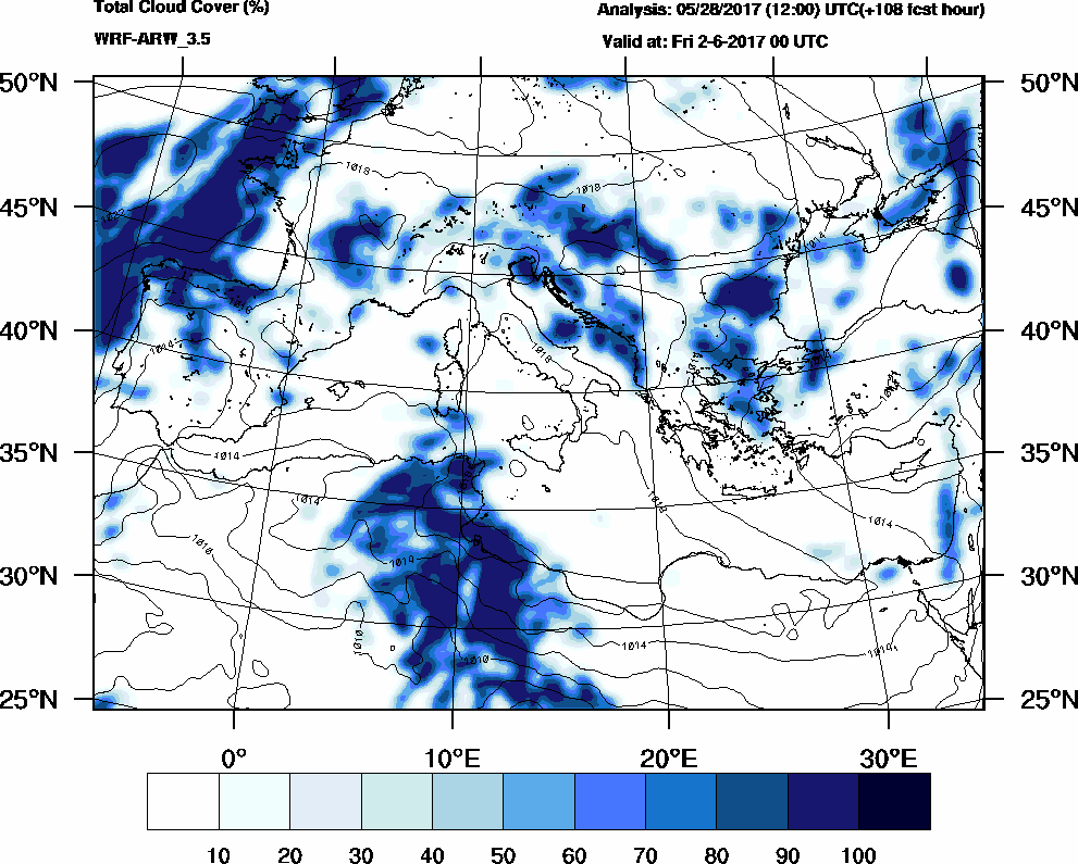 Total cloud cover (%) - 2017-06-01 18:00