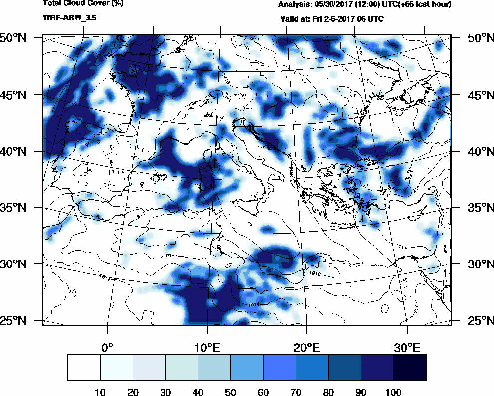 Total cloud cover (%) - 2017-06-02 00:00