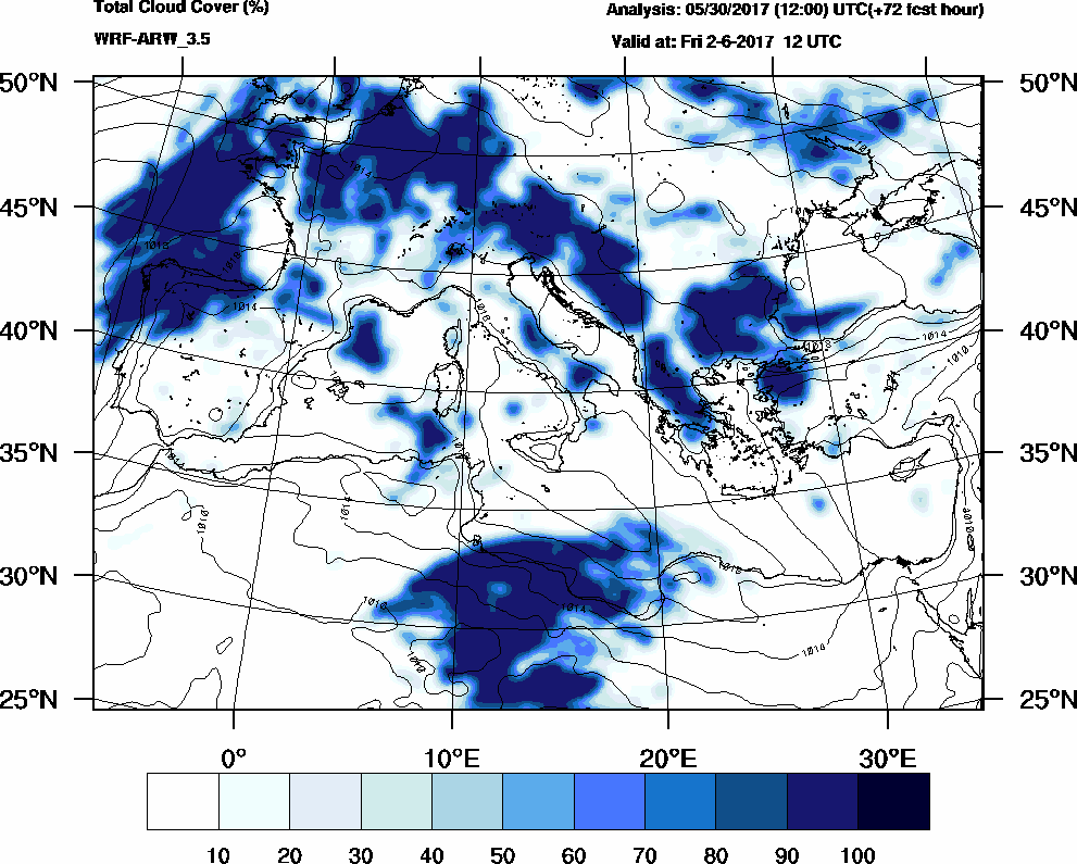 Total cloud cover (%) - 2017-06-02 06:00