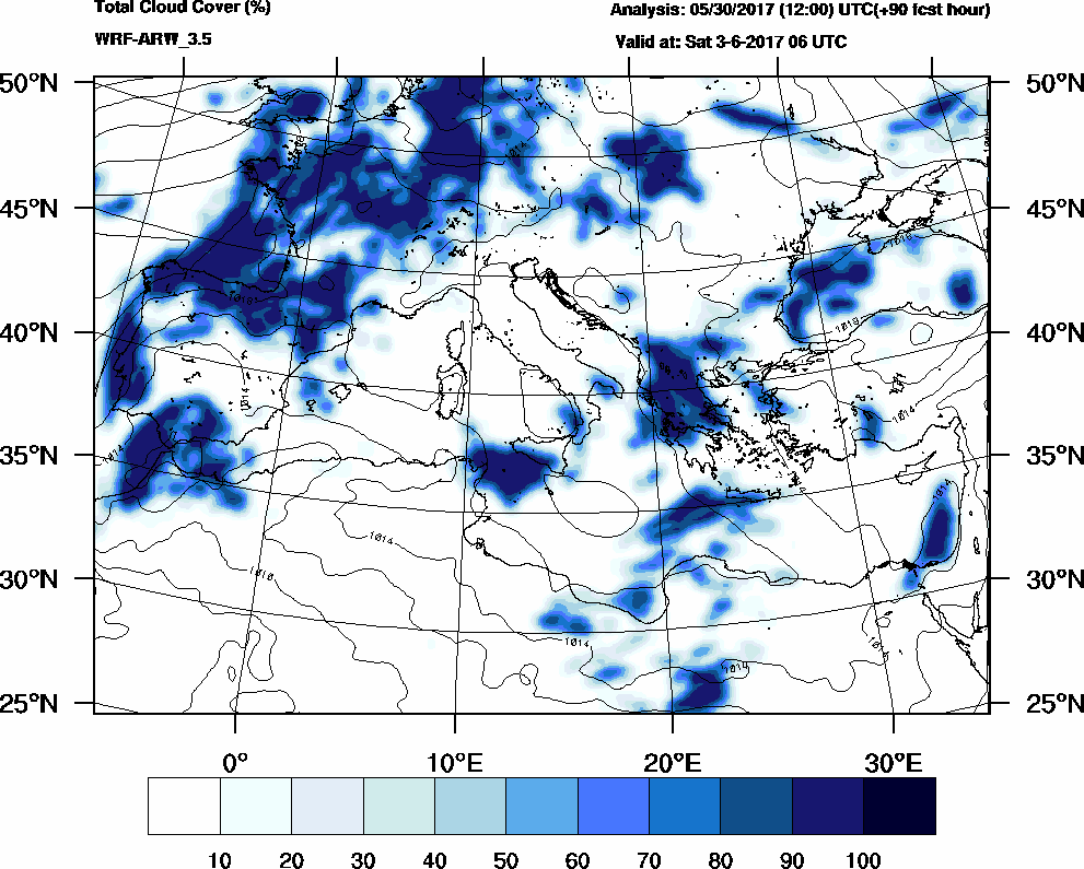 Total cloud cover (%) - 2017-06-03 00:00