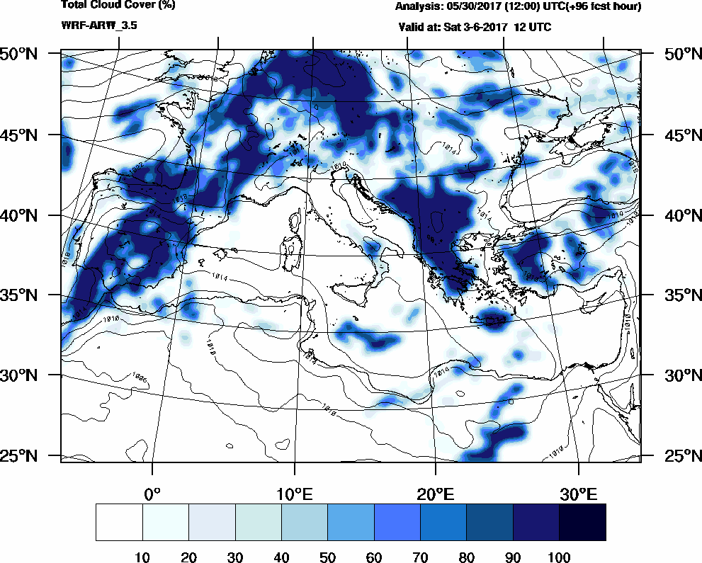 Total cloud cover (%) - 2017-06-03 06:00