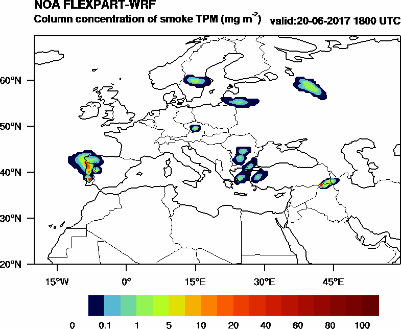 Column concentration of smoke TPM - 2017-06-20 18:00