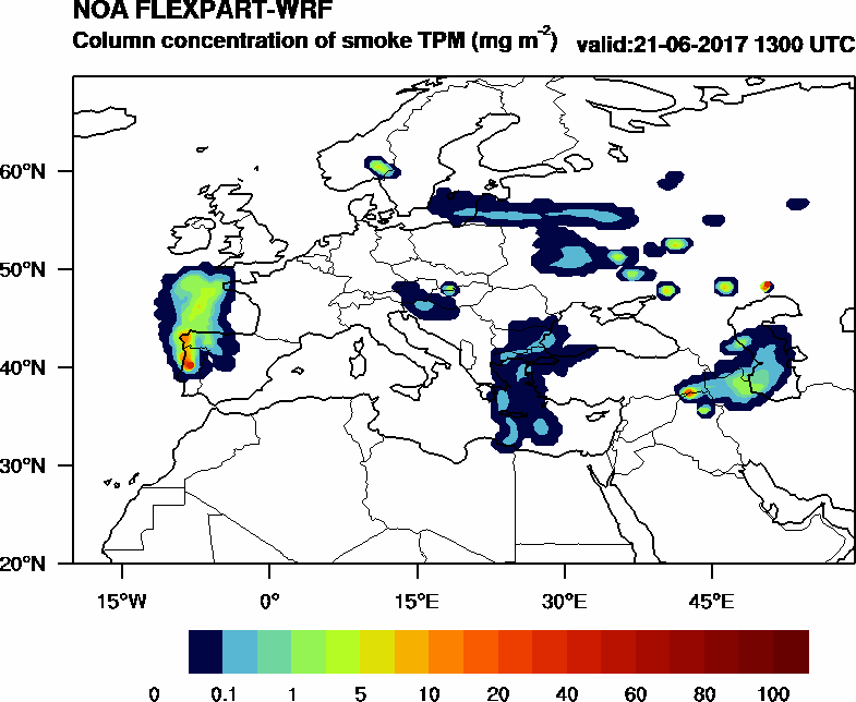 Column concentration of smoke TPM - 2017-06-21 13:00