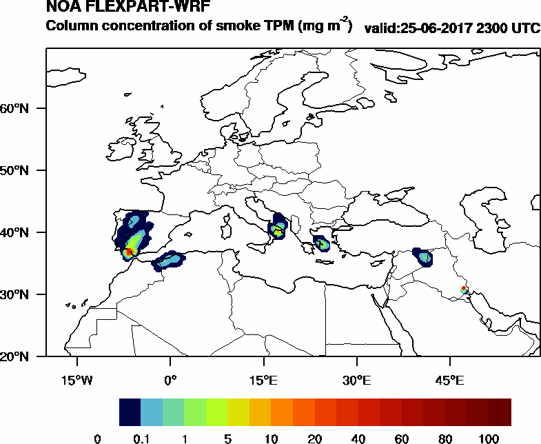 Column concentration of smoke TPM - 2017-06-25 23:00