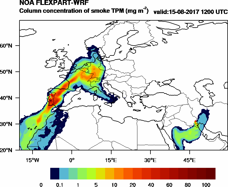 Column concentration of smoke TPM - 2017-08-15 12:00