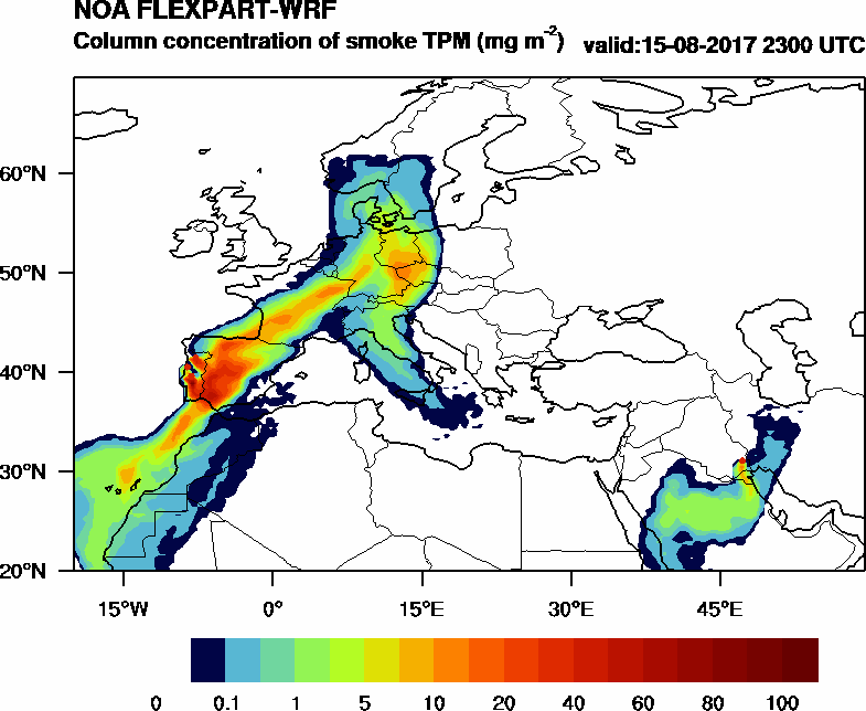 Column concentration of smoke TPM - 2017-08-15 23:00