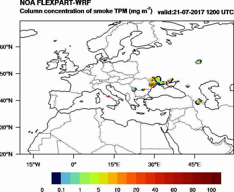 Column concentration of smoke TPM - 2017-07-21 12:00