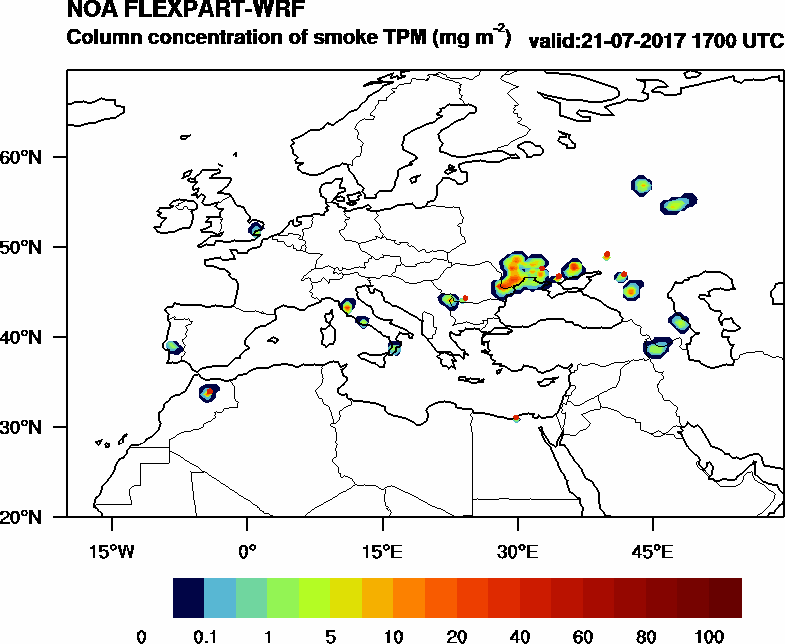 Column concentration of smoke TPM - 2017-07-21 17:00