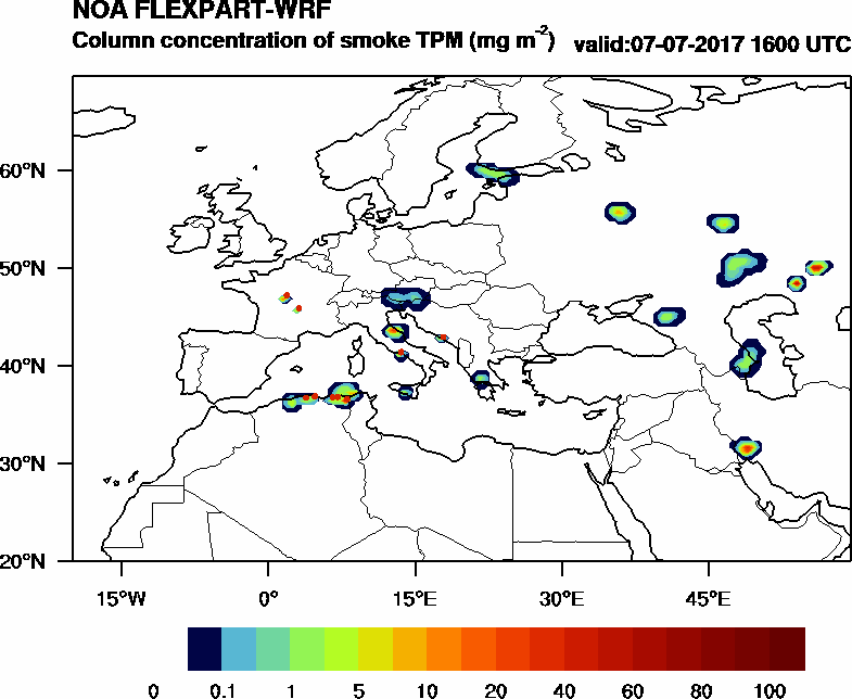 Column concentration of smoke TPM - 2017-07-07 16:00
